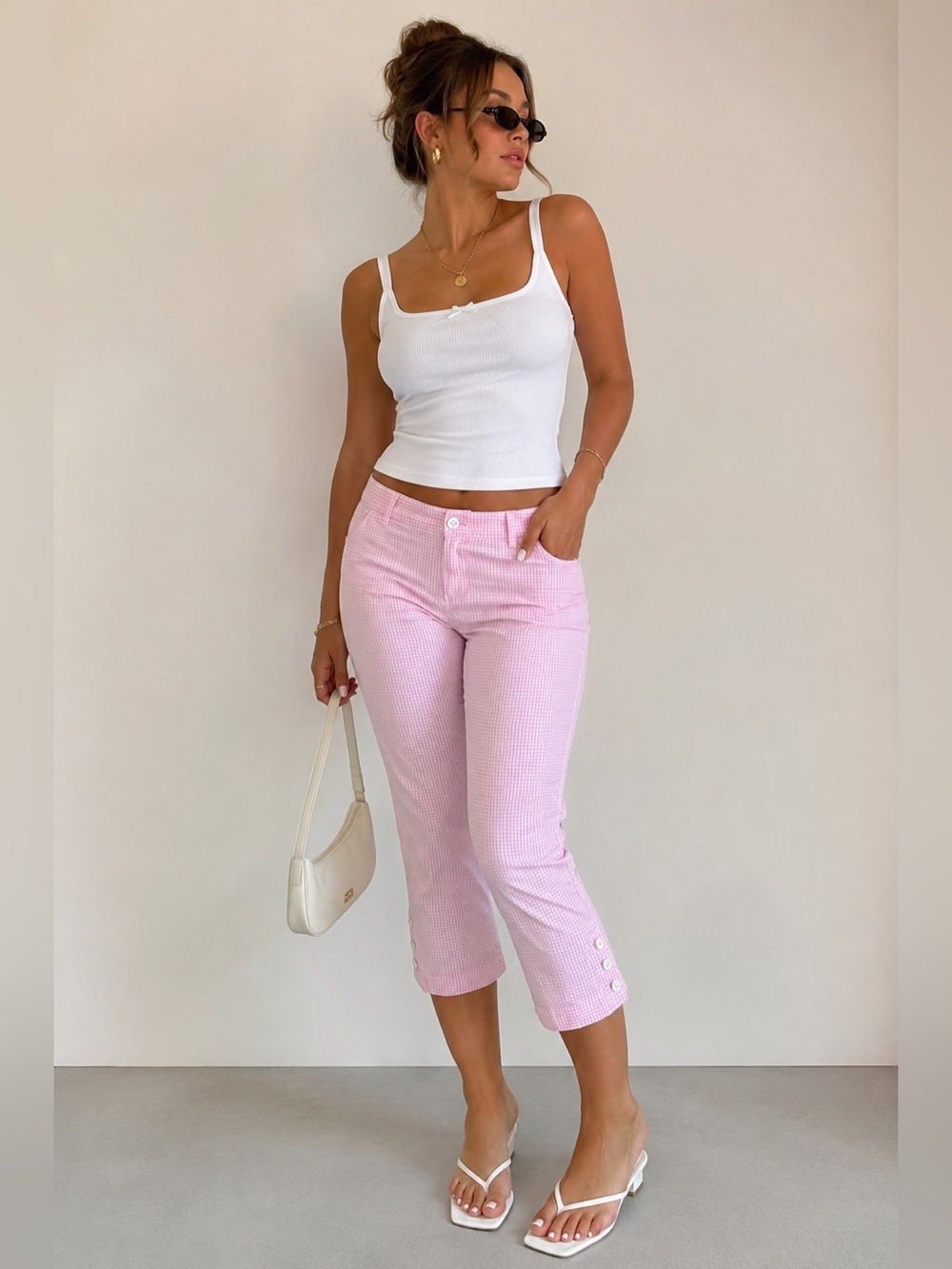 talbots y2k pink gingham perfect crop capri pants size 8 cottagecore tenniscore